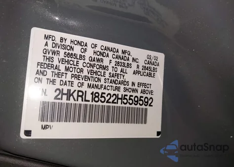 2002 Honda Odyssey Lx from USA, damaged, VIN 2HKRL18522H559592